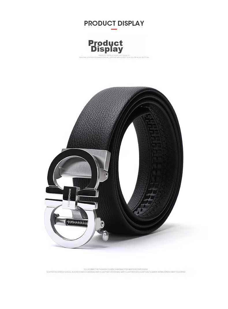 ELLE HOMME Men's Top-Grain Leather Belt, Luxury 304 Stainless Steel Buckle Automatic Waist Belt, Birthday Gift for Boyfriend 7