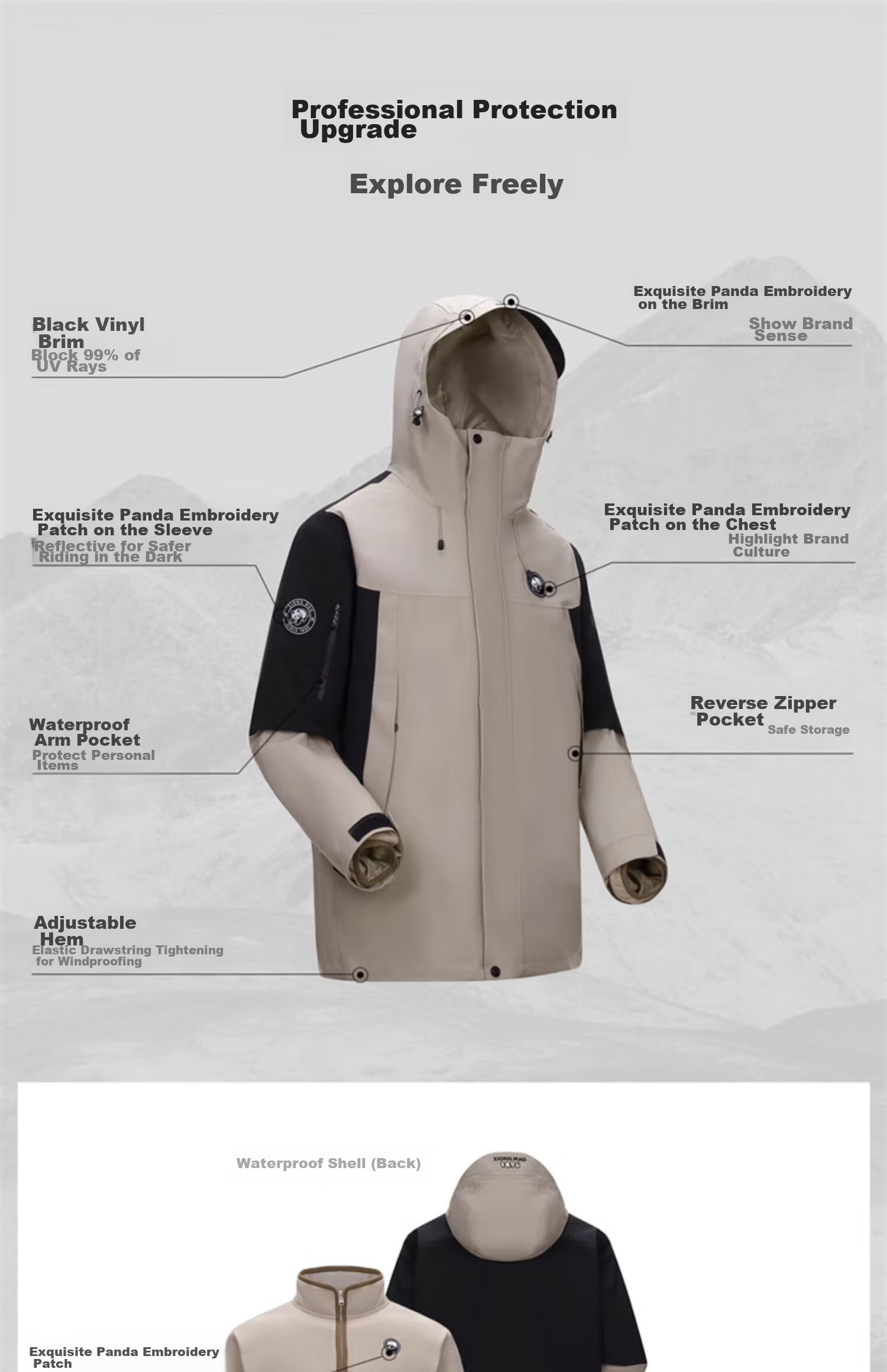 CAMEL Panda Outdoor Three-In Orange Jacket for Men And Women, Windproof Waterproof Triple-Protection Coat Hiking Wear R611 21