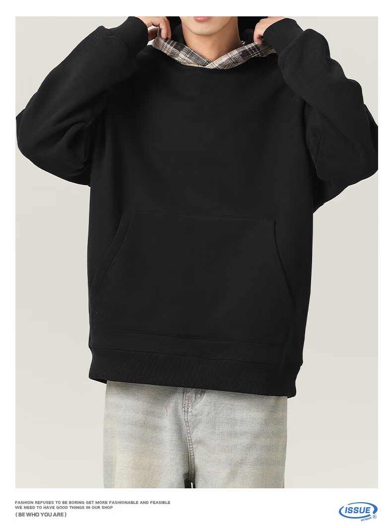 MMOPTOP American Retro Plaid Hoodie for Men, Spring And Autumn Season, Color Block Splicing Casual Top VE55162, Flax Gray, Size L 14