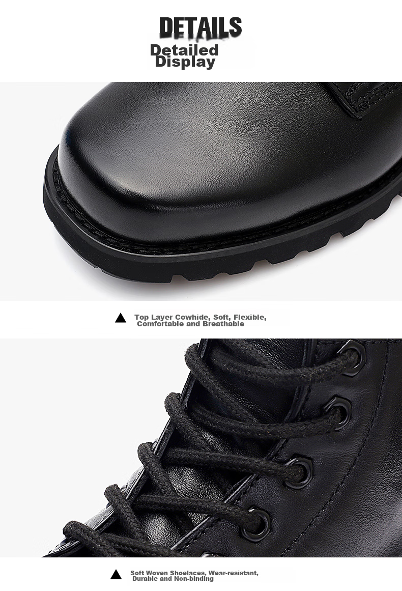 Qiangren Men's Boots, 3515 Work Leather Shoes, Cowhide Wear-Resistant Outdoor Training Boots, Classic Martin Boots, Black, Size 40 9