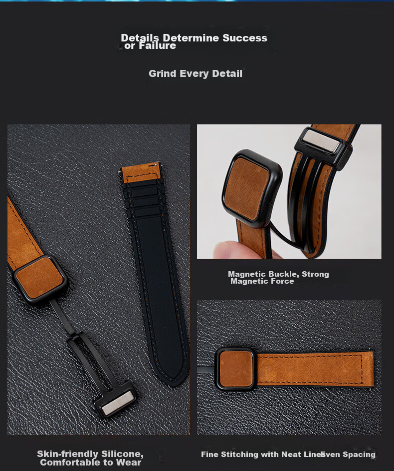 KOVOL Compatible with Huawei Watch Bands for Watch5/4/3/GT6/5/5Pro/4/3/pro, Crazy Horse Pattern Genuine Magnetic Clasp, Honor Universal 46mm Dial Leather Strap | Black 17