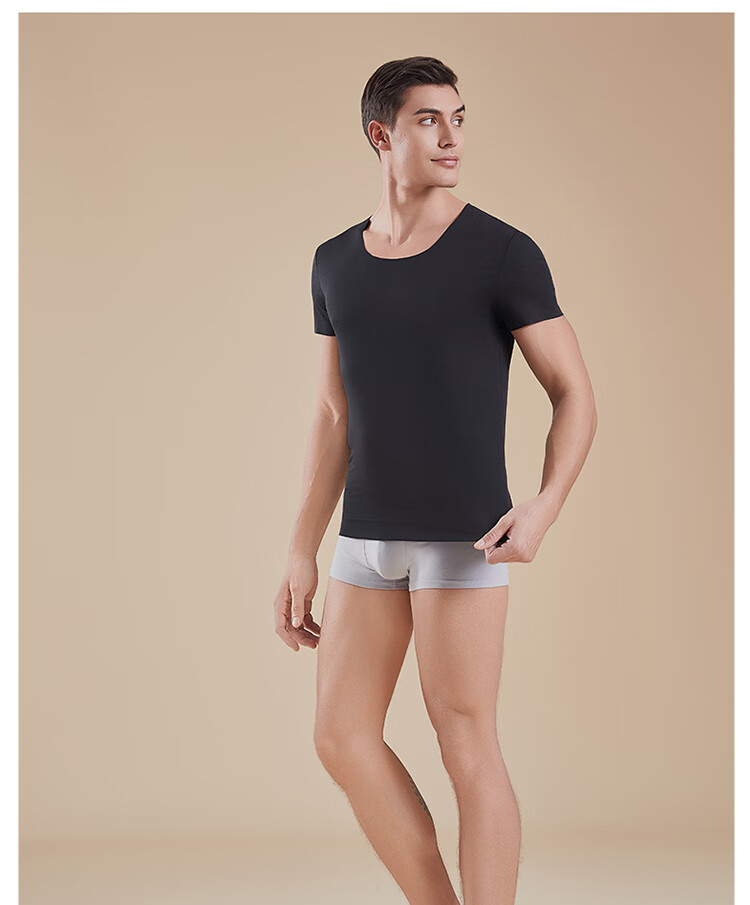Hosa Men's Short-Sleeve Modal T-Shirt, Autumn And Winter Sports Undershirt, Versatile And Breathable, Black, Size L 9