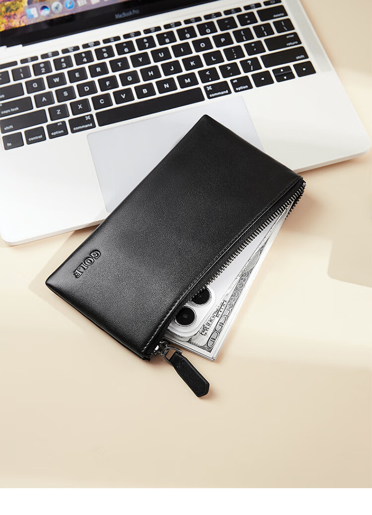 GOLF Men's Wallet, Top-Grain Leather, Multi-Card Slots, Long Wallet, Lightweight Bank Card Holder, Zipper Pouch, Leather Billfold, Gift Box Set 9