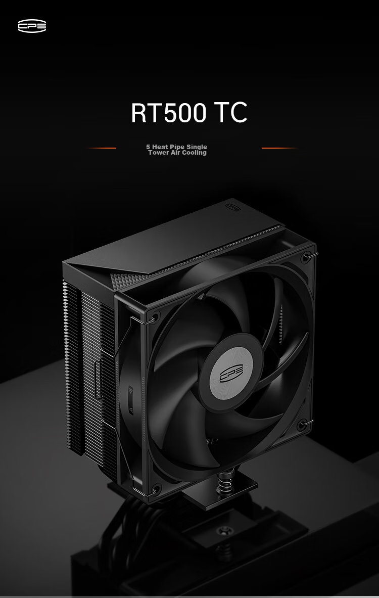 PCCOOLER RT500 Digital Display, BK Matte Black, CPU Air Cooler (5 Heat Pipes / Temperature Display / High-Performance Fan / Triangular Wave Fin / 1700/AM5) 1