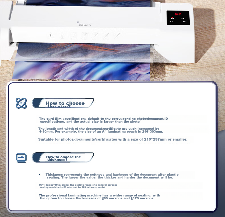 Deli Laminating Pouches, A4 Size, for Laminators And Laminating Machines, High-Quality Card Protection Film, 305*220mm A4 Size, 55 Microns Thickness, 100 Sheets/pack, 14315 5