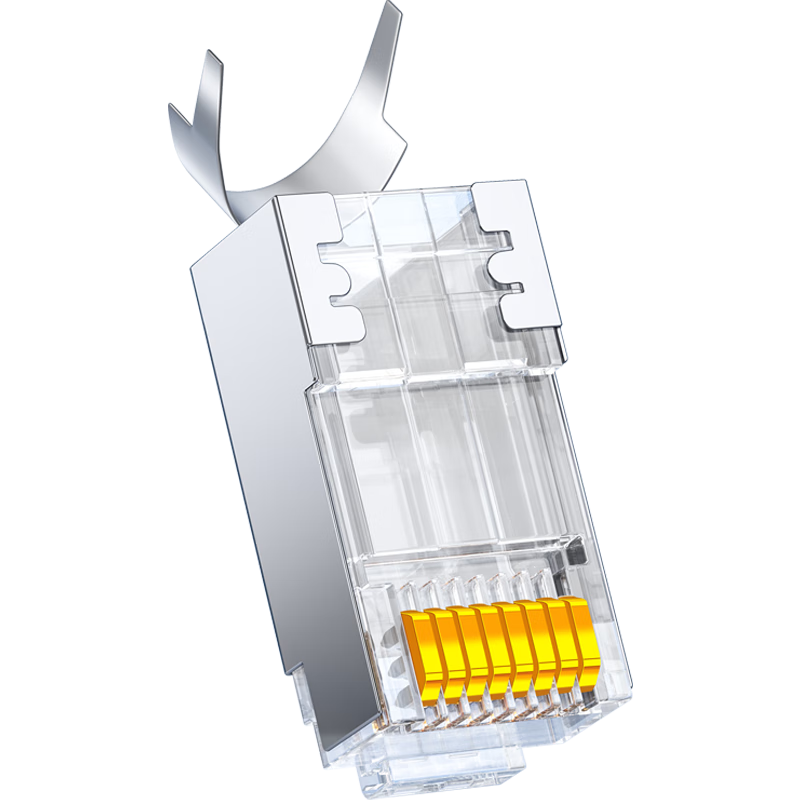 SAMZHE Cat6 Shielded RJ45 Connectors, Gigabit Ethernet Cable Plugs, 50U Gold-Plated Professional-Grade Network Connectors, Cat6 Two-Piece Connectors, 100 Pieces, XWJ6100U