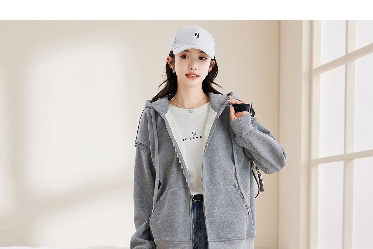 Halo Queen Women's Sweatshirt Jacket with Fashionable Letter Print, Casual Comfortable Loose-Fitting Student Sweatshirt H13KF2141 56