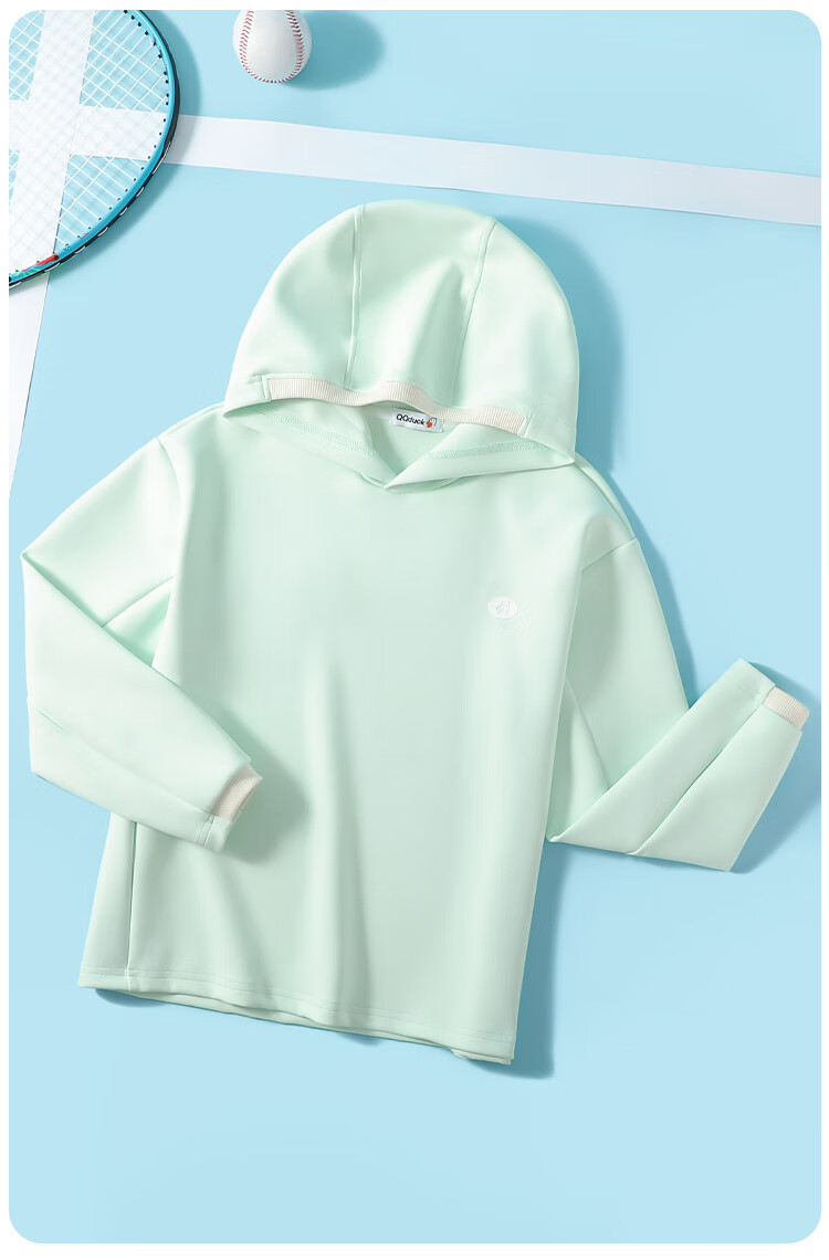 QQ DUCK Girls' Sweatshirt, Children's Autumn Hooded Top, Youth Outdoor Comfortable Sportswear, Light Blue; 160 1