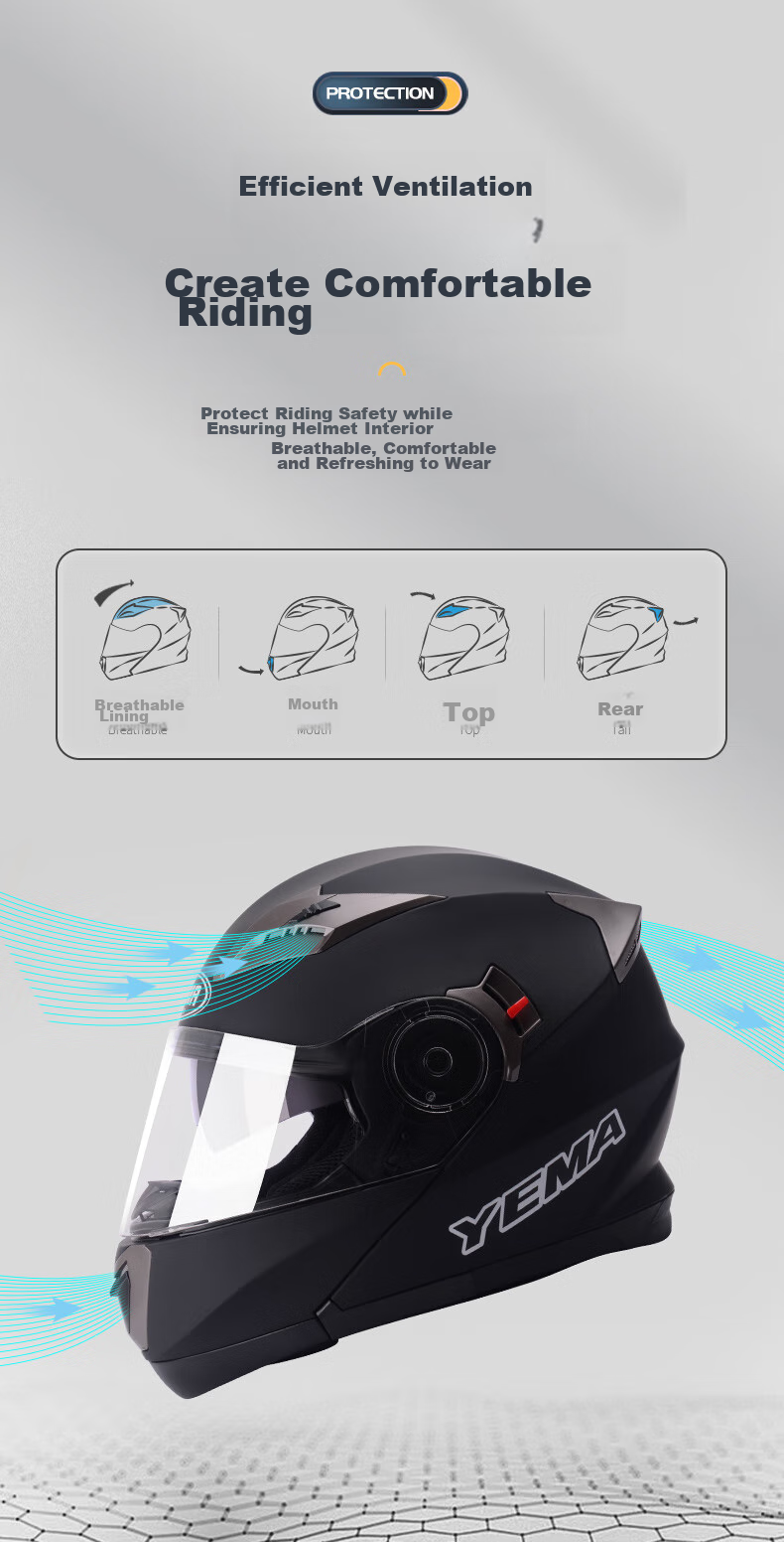 YEMA Motorcycle Helmet for Men, 3C Certified Flip-Up Helmet, Winter Dual-Lens Full-Face Motorcycle Helmet, All-Season Universal Fit, XL Size, Matte Black 6