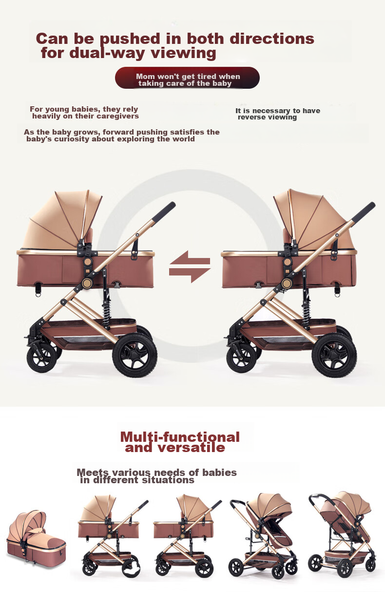 ANGI BABY Stroller: Reclining, Foldable, High-View, Reversible, Shock-Absorbing Baby Carriage 5