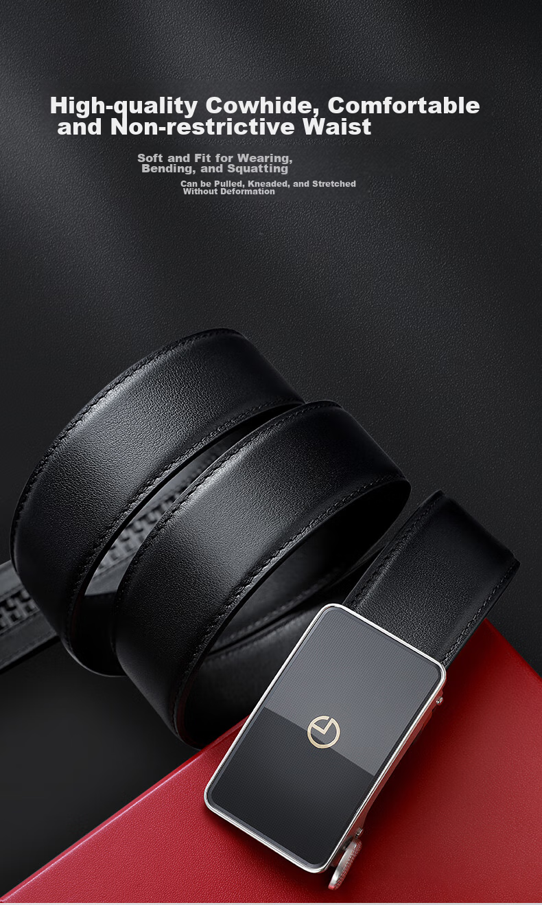 Goldlion Stainless Steel Gift Box First Layer Cowhide Genuine Leather Business Automatic Buckle Gold Logo Belt Black 115 4