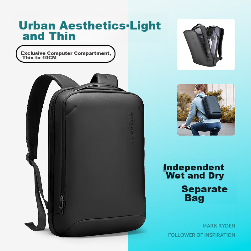 MARK RYDEN Backpack for Men, Mini Lightweight Laptop Bag with Separate Wet And Dry Compartments, Business Travel Backpack, MR9008 Elegant Black