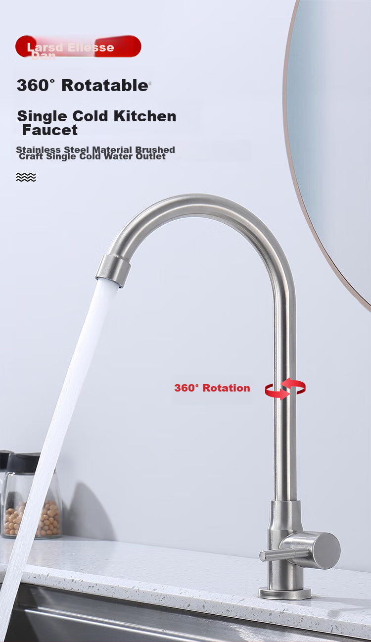 Larsd Single Cold Kitchen Faucet, Stainless Steel Sink Faucet for Vegetable Washing Basin, Laundry Tub, And Dishwashing Sink DL-18 1