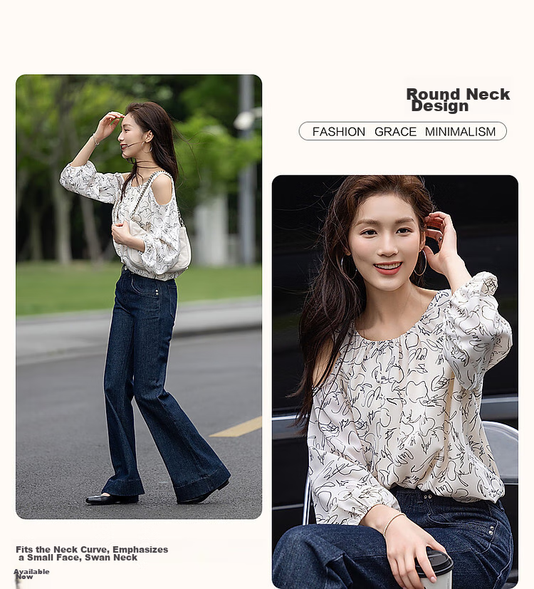 Dme [Qingyan Fanhua] Spring And Autumn Korean-Style Beautiful Women's Design-Inspired Off-Shoulder Shirt, Delicate And Comfortable, Slimming Blouse 6
