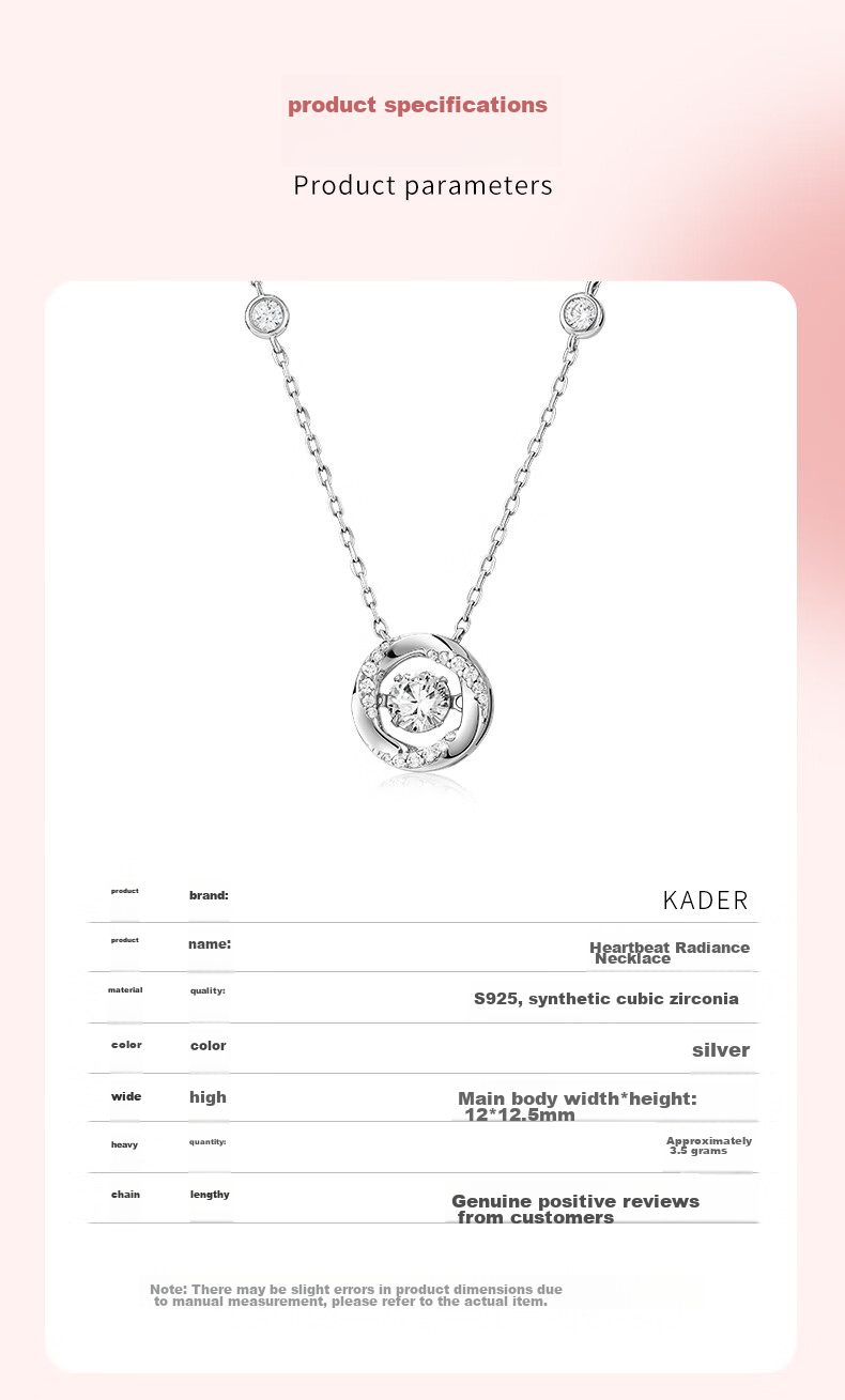 Kadiluo (KADER) Heart-Shaped Radiant Necklace, 925 Silver Pendant, Collarbone Chain, Birthday Gift for Girlfriend 3