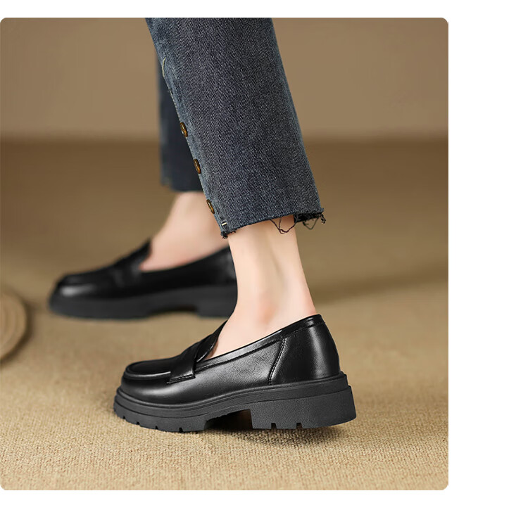 ZHR Women's Loafers with Chunky Heel, Soft Sole, Casual Women's Shoes, Retro Round Toe Shoes FTEP09 Black 38 11