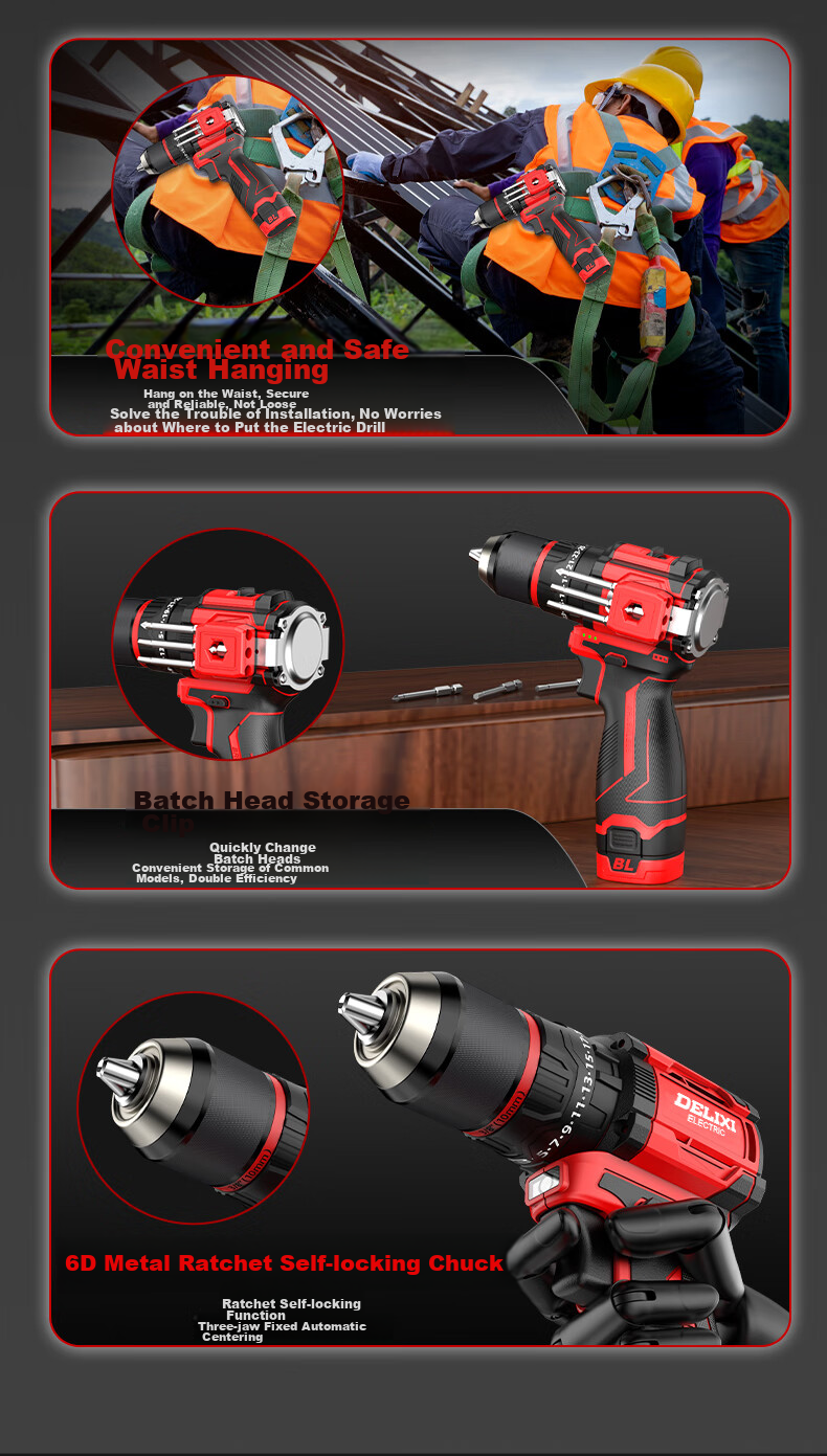 DELIXI ELECTRIC Electric Drill, Lithium Battery Drill, Electric Screwdriver, Household Rechargeable Hand Drill, Electric Screwdriver, Impact Drill, 4.0 Dual-Speed 4