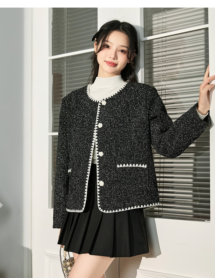 TonLion 2023 Women's Short Chanel-Style Jacket French Elegant Chic Top Black S 14