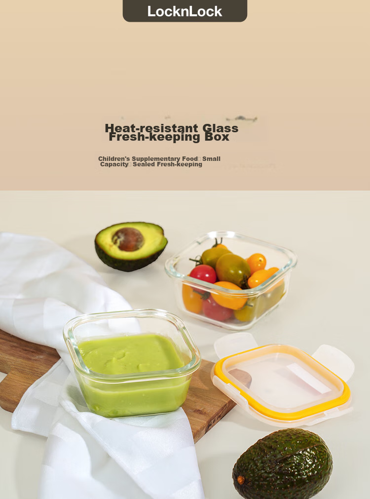 LOCK&LOCK Baby Heat-Resistant Glass Food Container, Infant And Child Feeding Bowl, Freezable And Fresh-Keeping Box, 300ML*2, Blue Square Shape 2