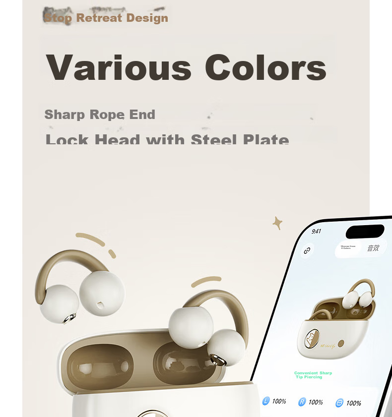 IKF PetClip True Wireless Bluetooth Headphones, Open-Ear Clip-On Bone Conduction Wireless Earphones, HiFi Sound Quality, Long Battery Life, Suitable for Sports And Students, Compatible with Phones, Khaki 22