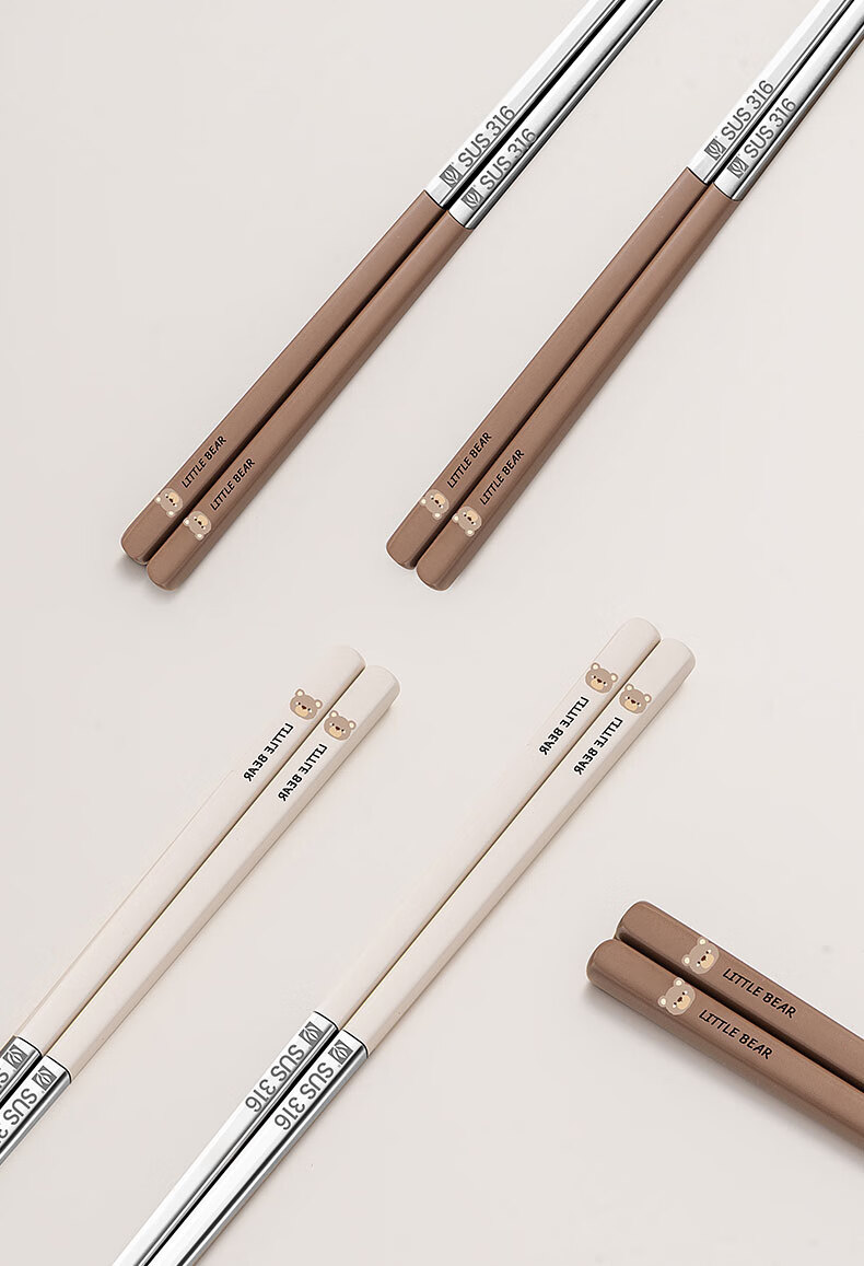 GuofengG 316 Stainless Steel Chopsticks, Non-Slip Heat-Resistant Anti-Mold Household Public Chopsticks Cartoon Tableware Bear Chopsticks 5 Pairs Set 12