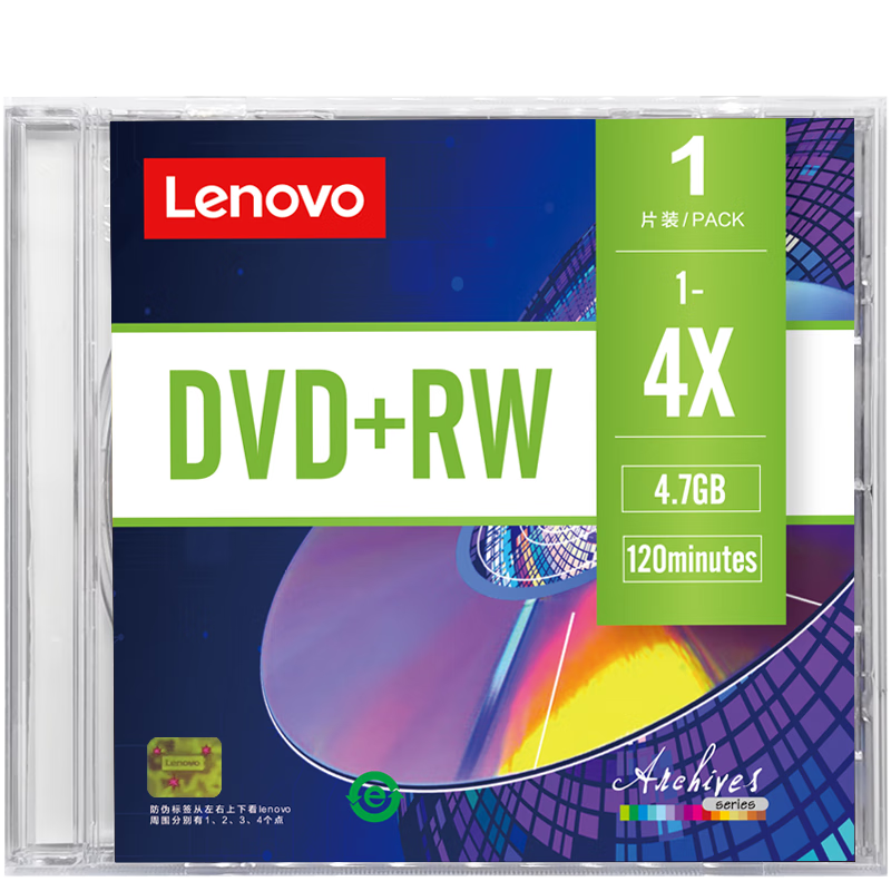 Lenovo DVD+RW Discs, 1-4 Speeds, 4.7GB Blank Discs, Erasable, Reusable, Archive Series, Single Disc Boxed, Data Backup, Stable Recording