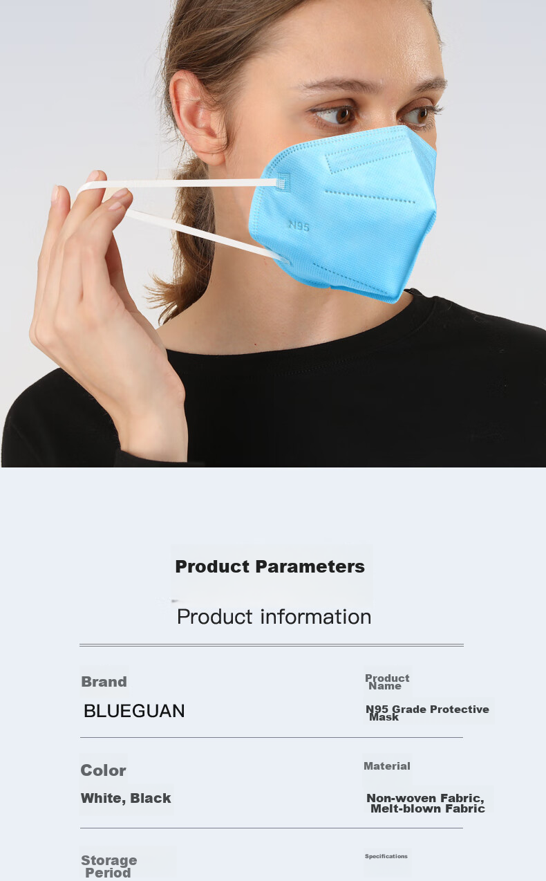 Blueguan Adult N95 Mask, Five-Layer Protection, Double-Layer Meltblown Fabric, Dust, Smog, Droplet, PM2.5, Ash Dust, Individually Packaged, 40 Pieces, White 8