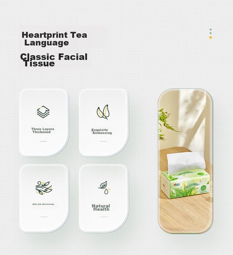 Mind Act Upon Mind Facial Tissues, Tea Language Series, 3-Ply, 152 Sheets*3 Packs Standard Size, 100% Virgin Wood Pulp, Soft Tissue Paper, New And Old Packaging 3