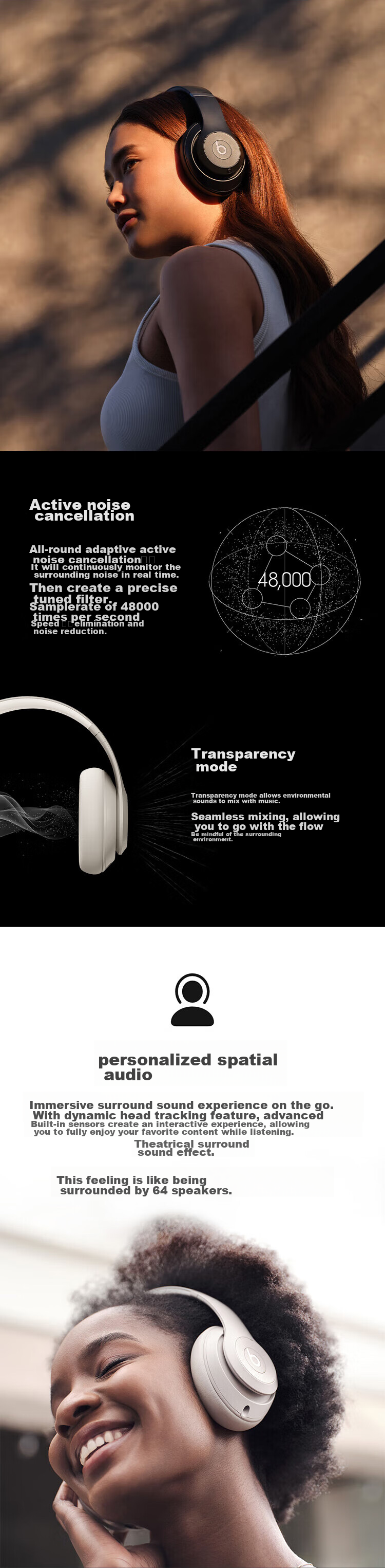 Beats Studio Pro Wireless Over-Ear Headphones [Qixi Gift], Bluetooth Active Noise Cancellation, Compatible with Apple And Android Devices, Black 4