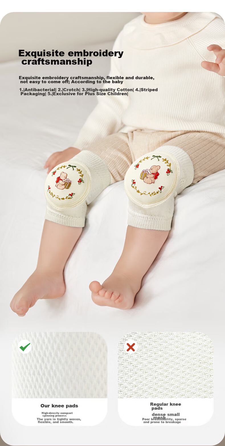 AIBEDILA Baby Knee Pads, Crawling Protection for Infants And Toddlers, Anti-Fall And Anti-Chafing Knee And Elbow Guards with Embroidery, Breathable Style 5