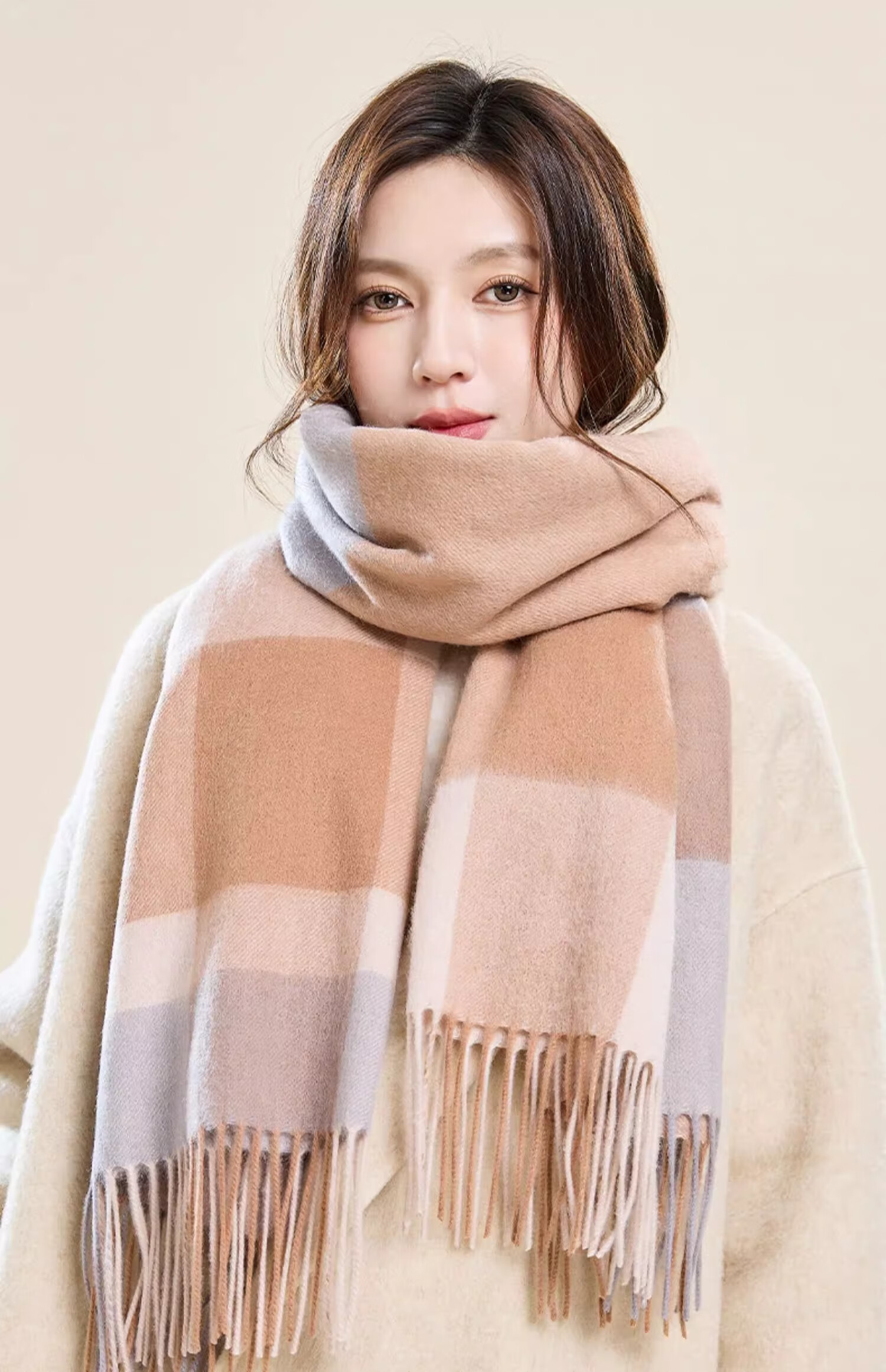 Hengyuanxiang 100% Wool Scarf for Women, Warm Autumn And Winter Neck Warmer, High-End Plaid Shawl, Birthday Gift for Girlfriend 18