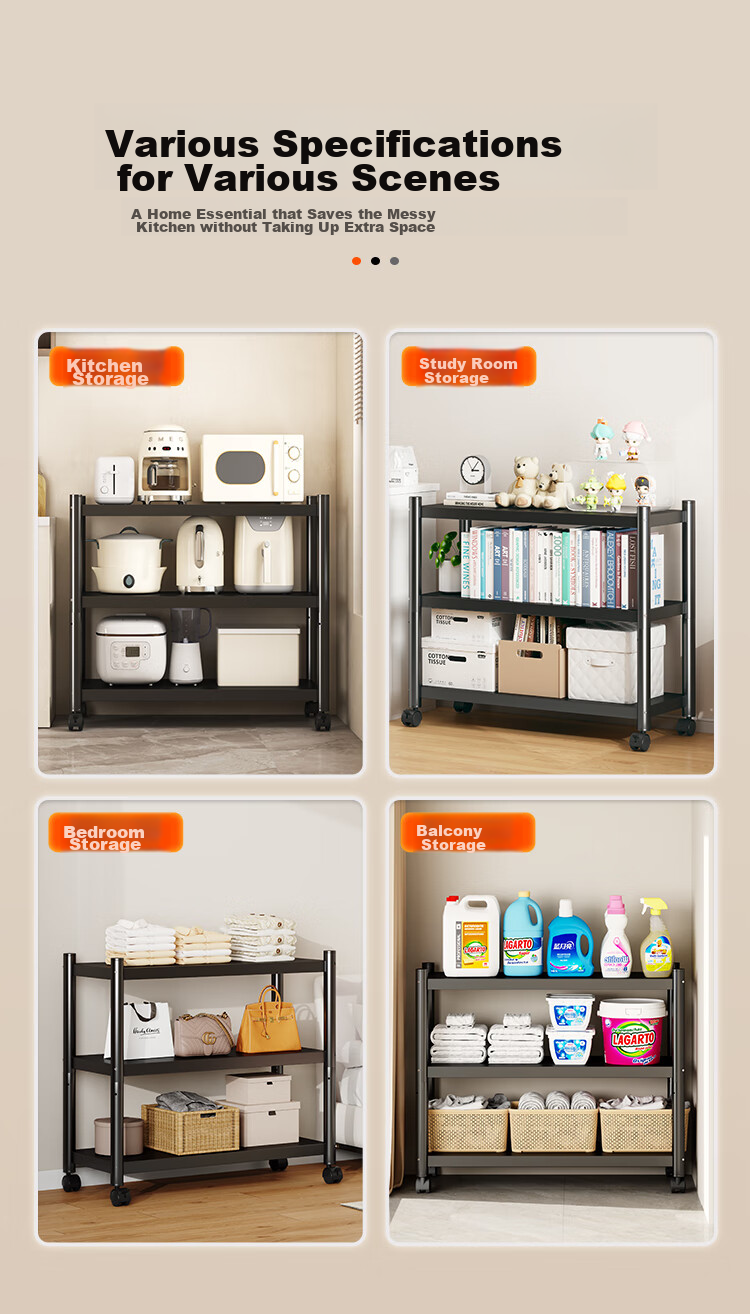 QIAONAMEI Kitchen Storage Rack, Floor-Standing Movable Household Storage Shelf, Multi-Layer Organizer Rack, QNM6133-BK 7