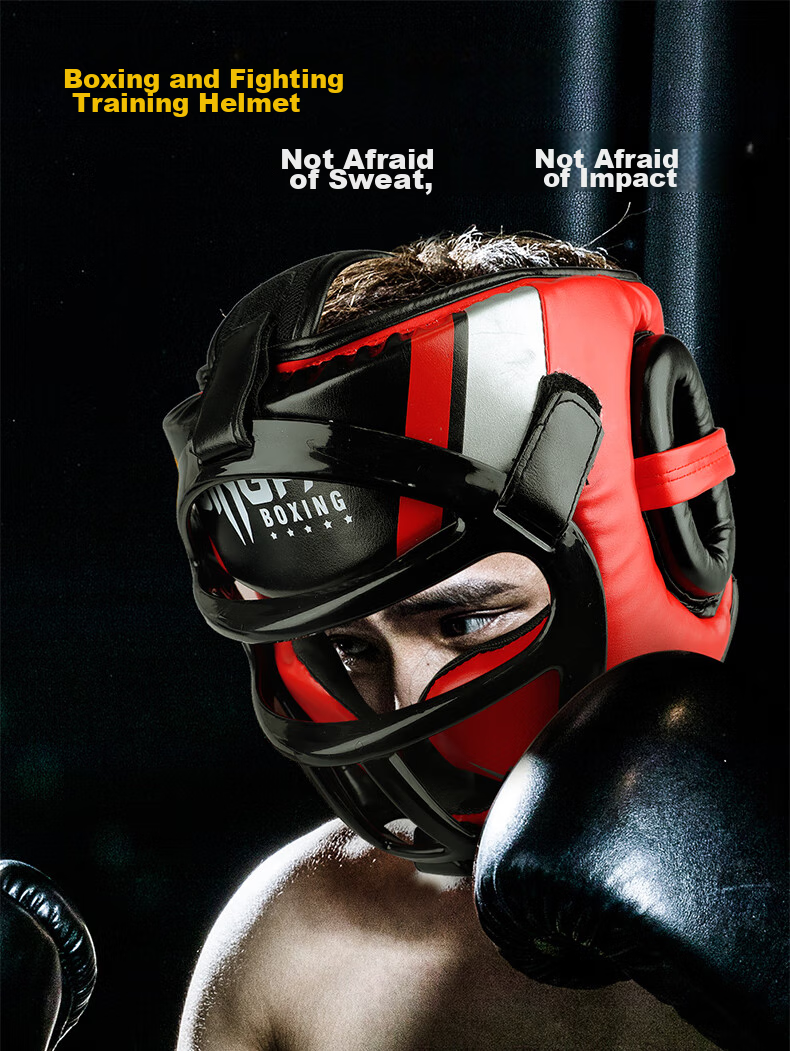 Jingpai Full-Face Boxing Helmet for Adults And Children, Face Shield, Head Guard, Kickboxing And Taekwondo Protective Gear, Fighting Equipment, Black, Size M 1