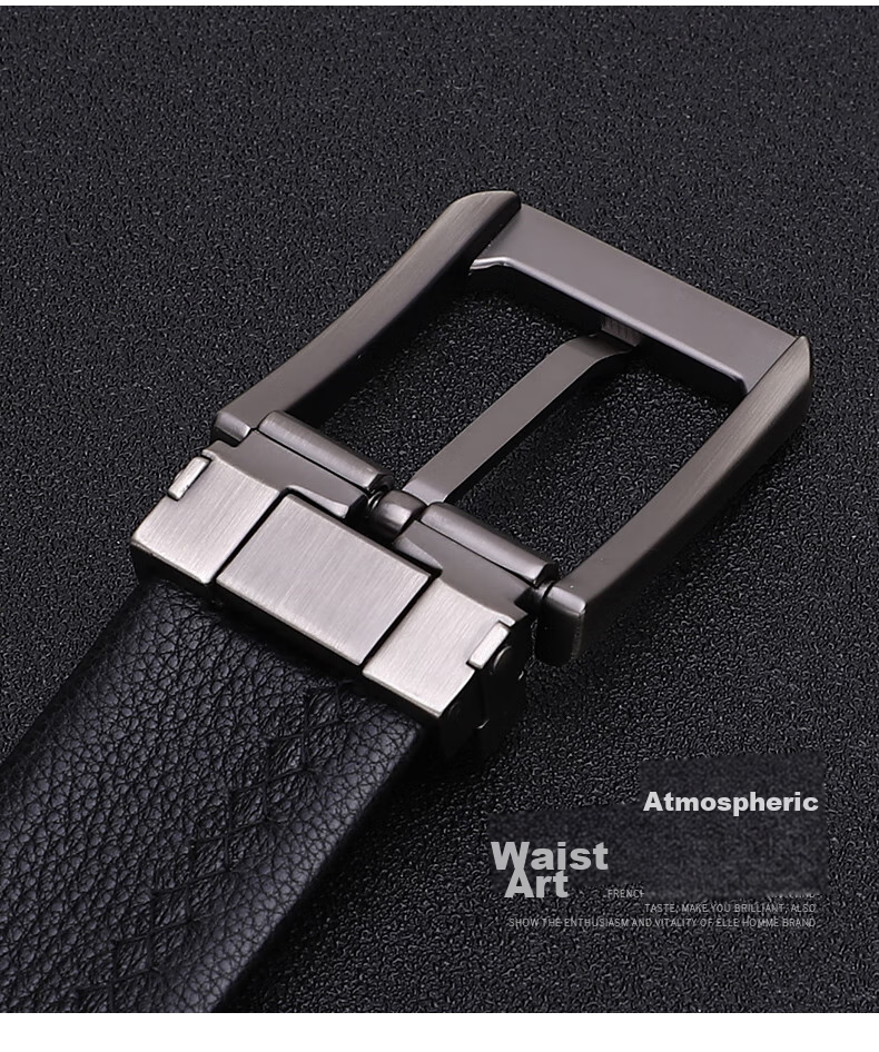 ELLE HOMME Men's Leather Belt, Fashionable Pin Buckle Waistband, Top-Grain Cowhide Casual Trouser Belt for Men 35813, Birthday Gift for Me 4