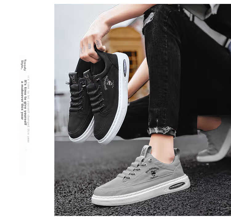 PLAYBOY Men's Shoes, 2026 Autumn And Winter Canvas Shoes, Trendy Footwear, Low-Top Ice-Cool Versatile Casual Shoes for Men, Gray, Size 44 7