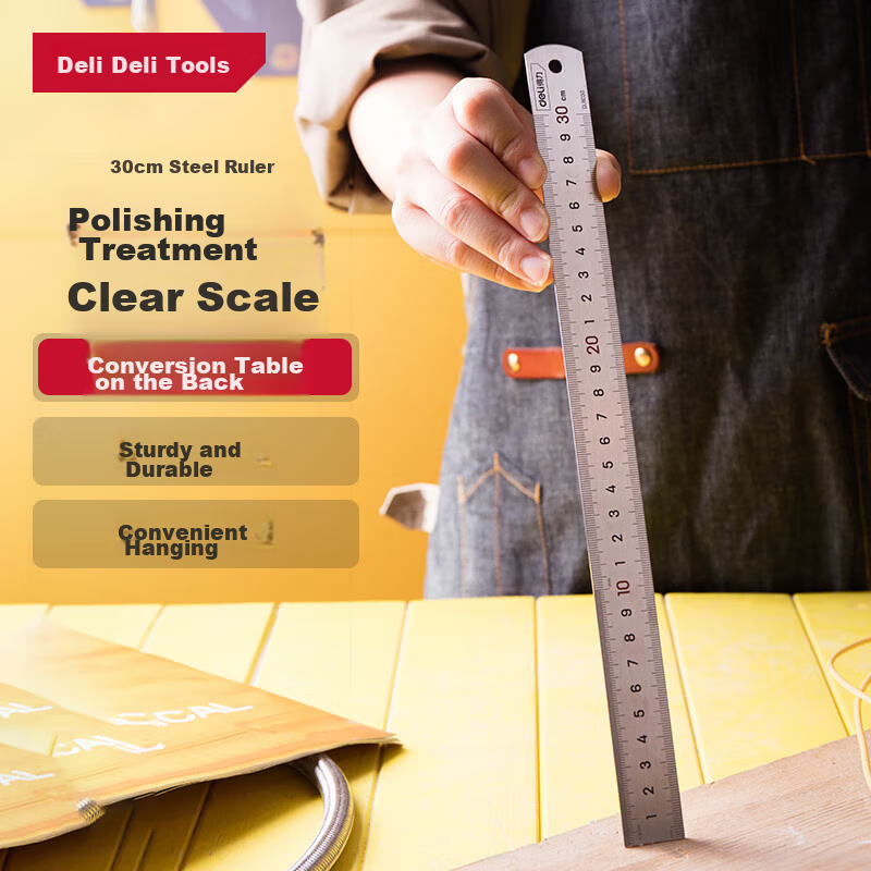 Deli Stainless Steel Straight Ruler, Metric Scale Drawing Ruler, 30cm Emergency Essential