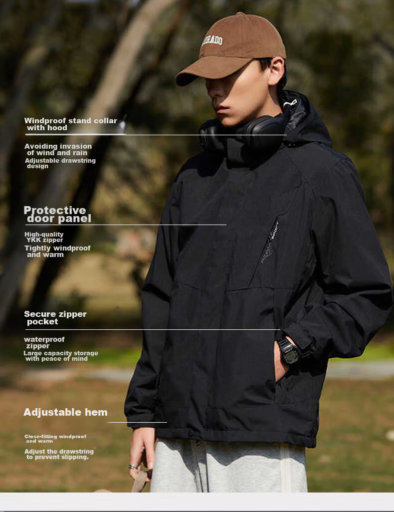 Huili Men's Single-Layer Triple-Protection Hard Shell Mountaineering Jacket, Outdoor Windproof Sports Coat, Versatile Windbreaker for Me 4