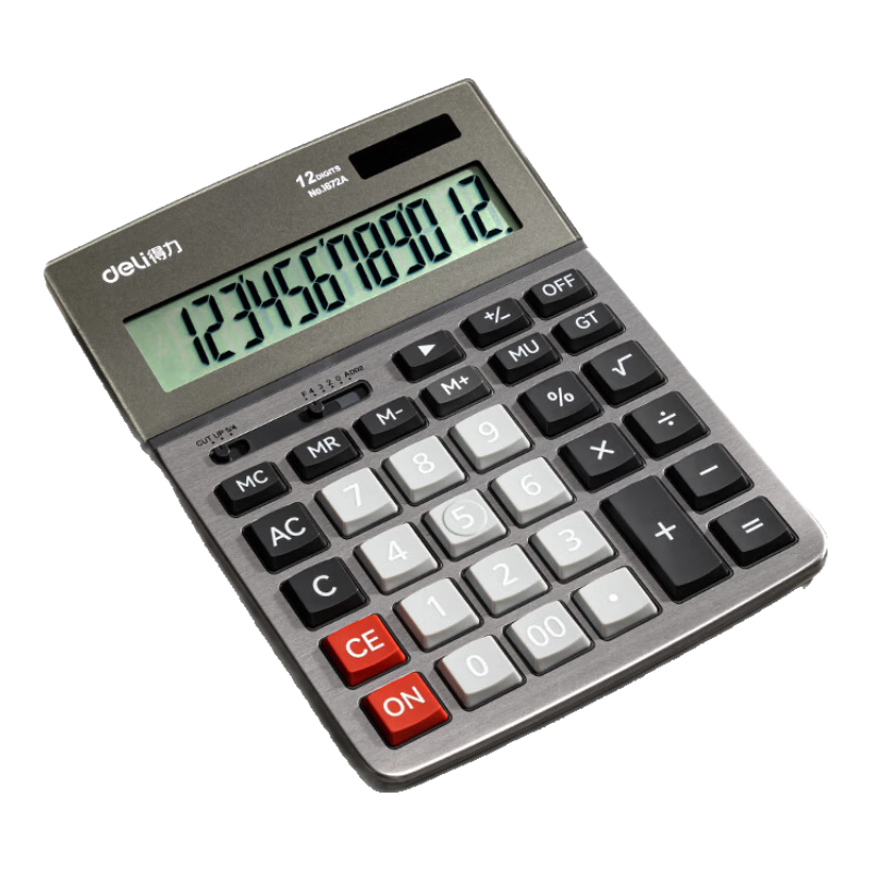 Deli Dual Power Business Metal Panel Office Desk Calculator, 12-Digit Large Screen Plastic Buttons Desktop Calculator 1672A