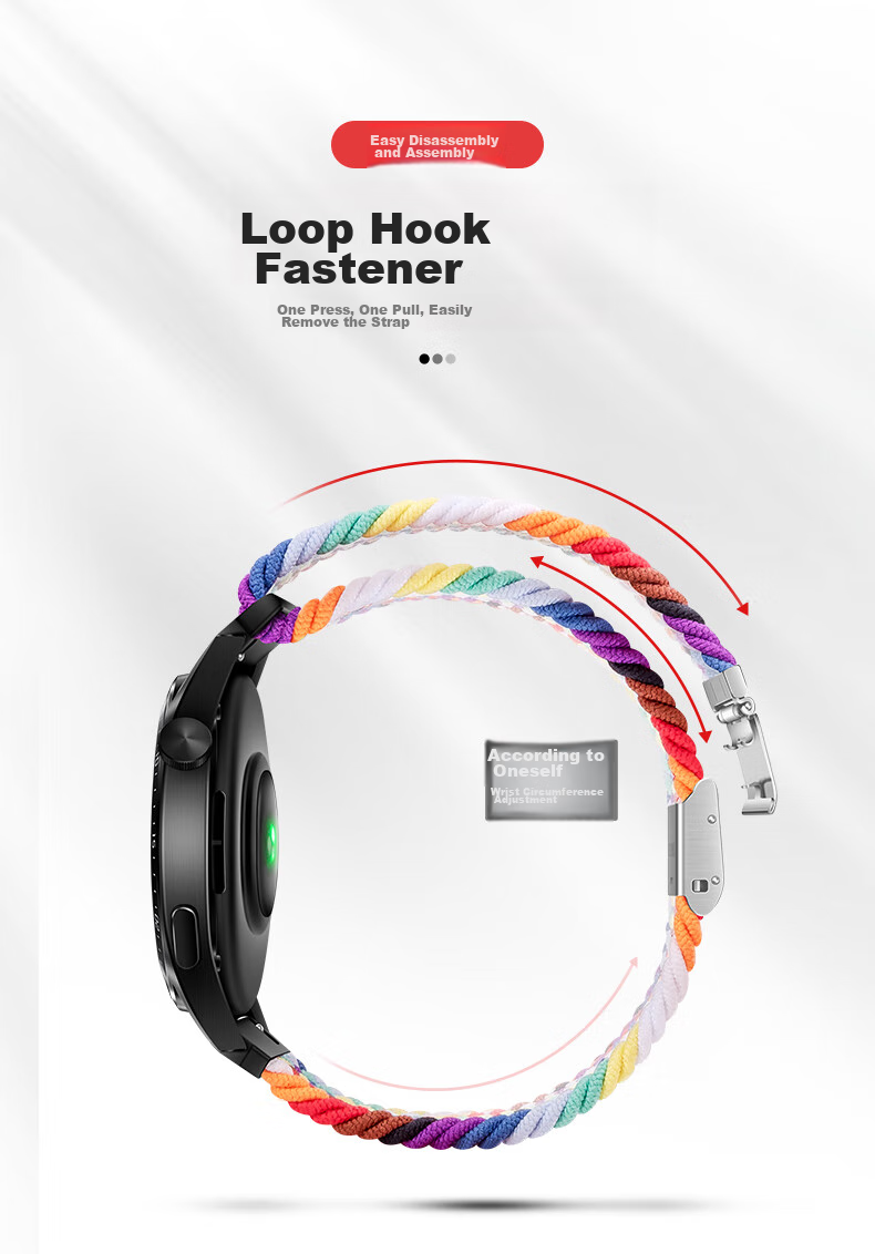 BHO Nylon Braided Loop Watch Strap Compatible with Huawei Watch GT7 Pro/GT6/GT5/GT4/GT3/Watch6/Watch5/4 Pro/3/2/Honor Magic2 Smartwatch 7