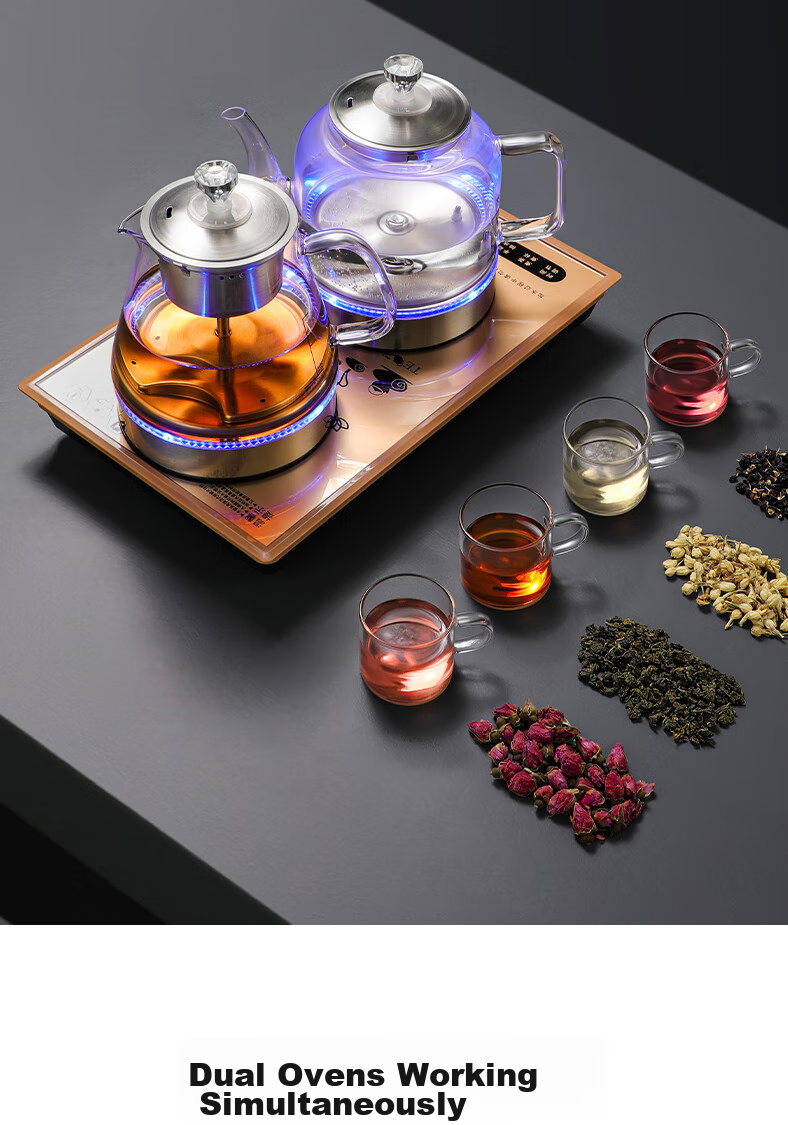 Biooner 37x23 Fully Automatic Electric Kettle with Water Inlet, Home And Office Tea Station All-In Machine, Tea Table, Coffee Table, Built-In Tea Set, Black Steaming Tea Model 9