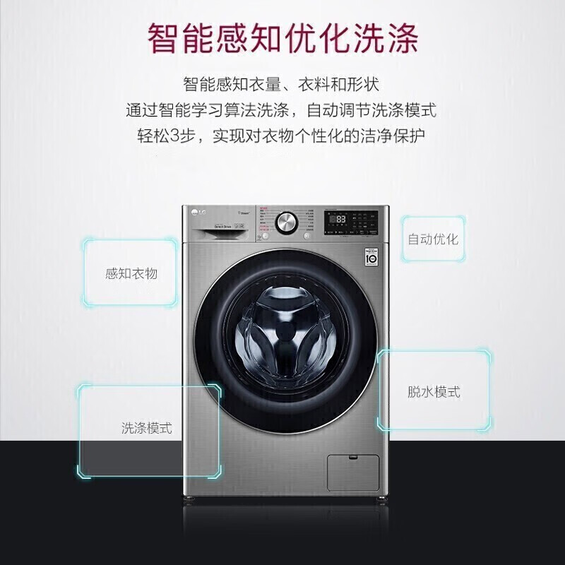 LG FCW13Y4P 13公斤全自动滚筒洗衣机 AI智能直驱变频  蒸汽除菌 360°速净喷淋 14分钟快洗 钛空银
