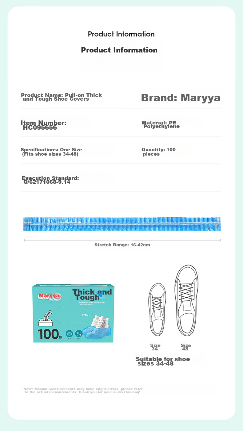 MARYYA Disposable Shoe Covers, Thickened, 100 Pieces, Large Size, Reusable, for Home And Computer Room Use, Waterproof And Dustproof Foot Covers 13