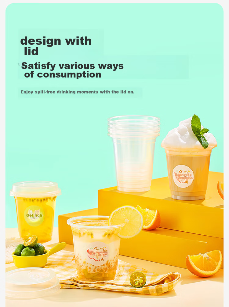 MARYYA Disposable Milk Tea Cups with Lids, 360ml*20 Sets, Thickened Coffee Cups, Plastic Cups for Juice And Cold Drinks 9