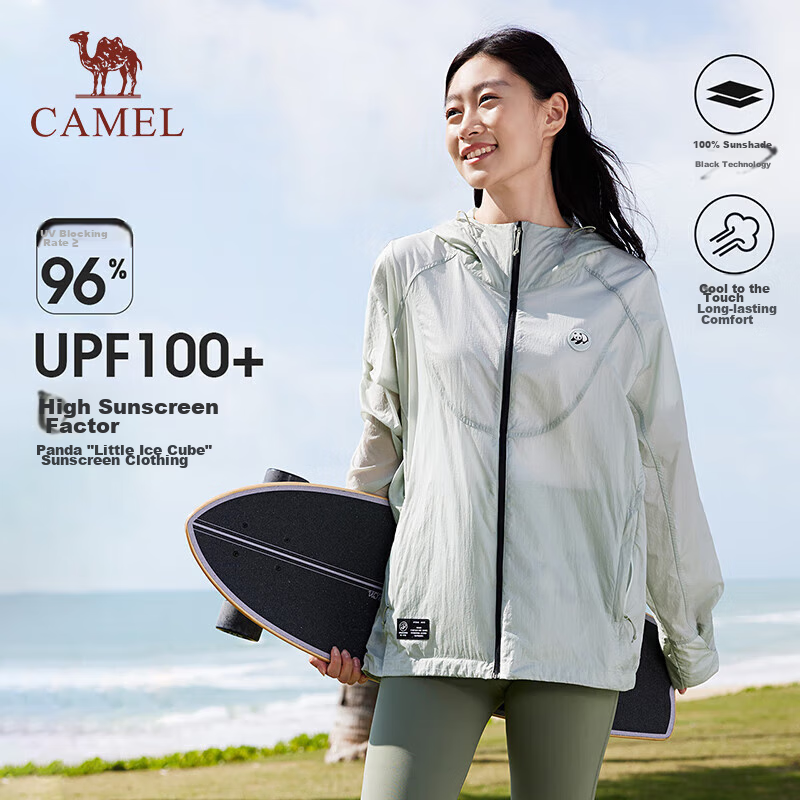 CAMEL Panda Outdoor Sun Protection Jacket, Spring And Summer Ice Silk UV-Resistant Quick-Dry Thin Coat, 8022 Phantom Black, Women's M