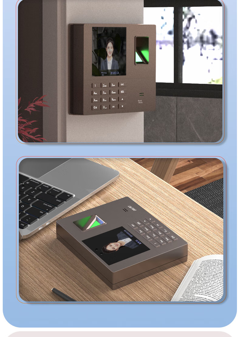 Deli Attendance Machine with Facial Recognition, Fingerprint, And Palm Vein Scanner - Face Detection, Hand-Lifting Recognition for Attendance. No Network Required, Three-Step Setup Automatically Generates Reports. Deep Space Gray AH12 20