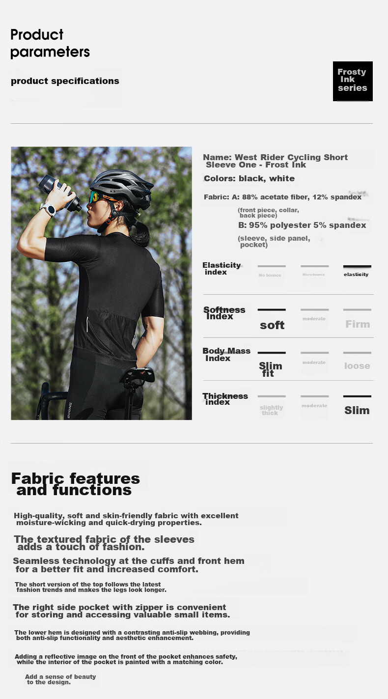 WestBiking Summer Cycling Jersey Short Sleeve Top, Black, M 3