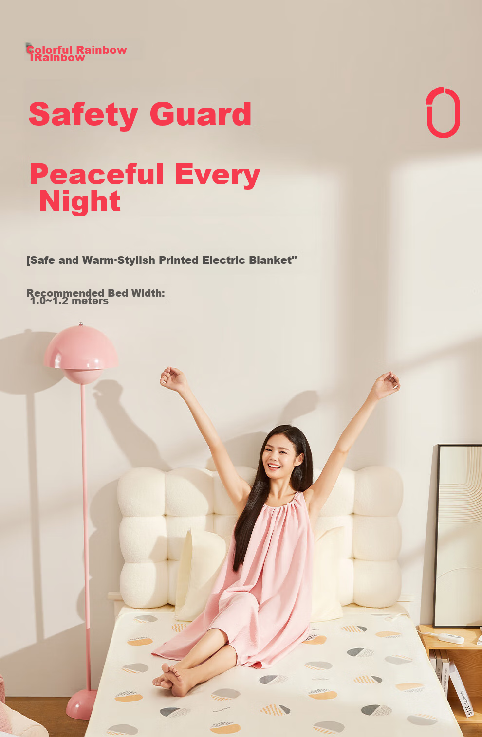 RAINBOW [High Temperature Power-Off] Single-Person Small Dormitory Non-Woven Electric Heating Blanket Mattress Pad 1.8*1.0 Meters 4