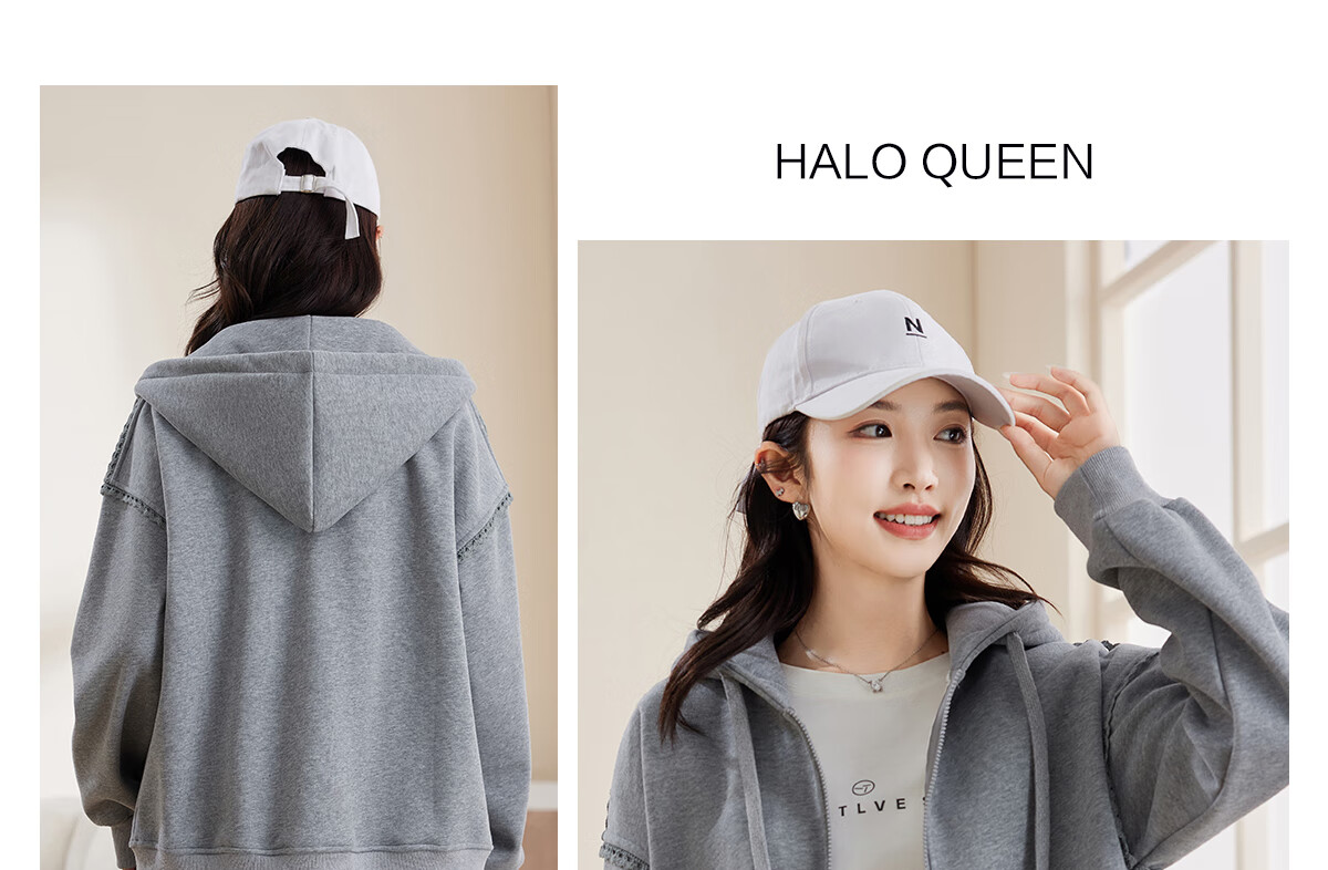 Halo Queen Women's Sweatshirt Jacket with Fashionable Letter Print, Casual Comfortable Loose-Fitting Student Sweatshirt H13KF2141 46