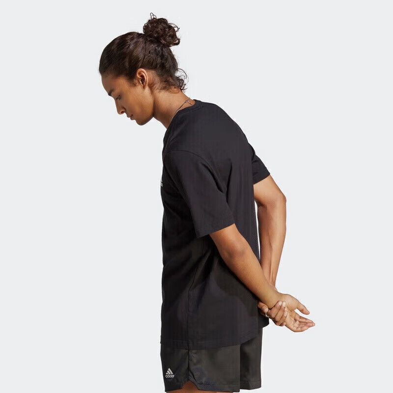 Adidas Men's Pure Cotton Casual Round Neck Short-Sleeve Sports T-Shirt IC9282, Black, A/M Size