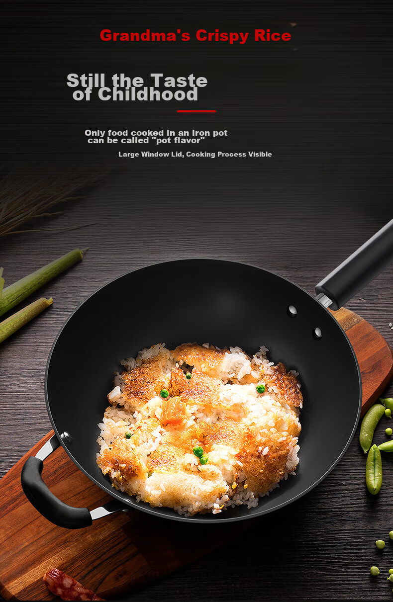 SUPOR Cast Iron Wok, 30cm, Non-Coated Flat Bottom Frying Pan, Scratch-Resistant, Wear-Resistant, Compatible with Induction Cooker And Open Flame 6